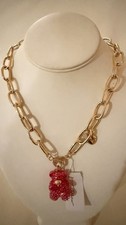 NWT BETSEY JOHNSON PINK RHINESTONE BEAR NECKLACE picture