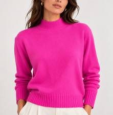 J.Crew 100% Cashmere Mock Neck Sweater Large Vibrant Berry Pink Quiet Luxury picture