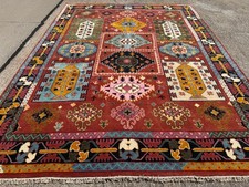 9x12 NEW WOOL RED RUG HANDMADE geometric oriental handwoven colorful oushak big picture