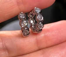 4.50Ct Round-Cut VS1 Lab Grown Diamond Bezel Huggie Hoop Earring 14K White Gold picture