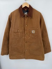 Vintage Carhartt C01 Chore Coat Mens 44 Regular Brown Duck Canvas Blanket Lined picture