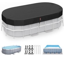 LXKCKJ 12x18 FT Oval Pool Cover Above Ground Solar Heater Tarp Black Accessories picture