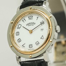 *NEAR MINT w/Paper* Vintage HERMES Clipper CL4.410 Quartz Date 30mm Unisex Watch picture