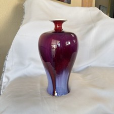 Antique Vintage Chinese Flambe -Glazed Meiping Porcelain Vase Oxblood Red Purple picture