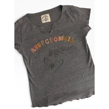Vintage Abercrombie & Fitch Y2K Gray Embroidered Logo Notch Neck Tee Cotton picture