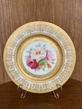 Antique Charles Martin Limoges 10” Cabinet Plate —Heavy Acid Gold Encrusted Rose picture