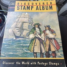 Vtg H.E. Harris Discoverer Stamp Album Partially Filled Mid-Century Collection picture