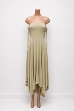 Free People FP Beach Asymmetric Strapless Midi Dress Beige Cinched Ruched Side M picture