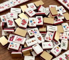 HOT  Festive Christmas Mahjong Tiles Set Gold Backing Engraved Novelty Game Set picture