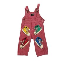Vintage Healthtex Overalls Baby 18mos Red Railroad Stripe Hand Painted Unique picture