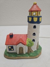 Handpainted Lighted Lighthouse Porcelain Bisque Finish w/Cord - 8