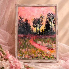 Sunset in the Forest – Original Abstract Landscape Painting | 20x16in Acrylic picture