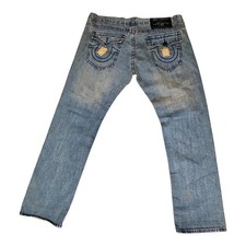 True Religion Billy Rainbow Jeans Mens 42x34 Distressed Thick Stitch Flap Pocket picture