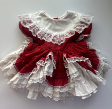 Vintage Lid’l Dolly’s Girls 1T Red White Lace Ruffle Dress Christmas Holiday picture