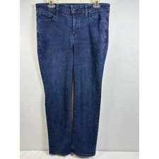 NYDJ Marilyn Straight Jeans Womens 12 Dark Blue Denim Cotton Stretch Classic picture