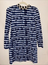 Tory Burch Navy and White Tie-Dye Long Sleeve Shift Dress picture