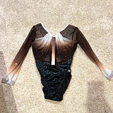 GK Elite Girls Gymnastics Long Sleeve Leotard Black Ombre Rhinestone picture