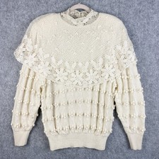 VTG Catherine Lover Sweater Womens L Wool Blend Hand Knit Bobble Crochet Boho picture