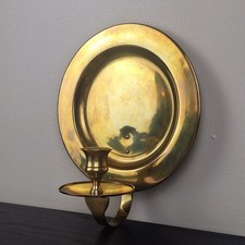 VTG Gatco Solid Brass Wall Sconce Candle Holder Reflector Backplate 70s India picture