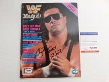 1988 PSA Certified BRET HITMAN HART Signed WWF Magazine August - Cert# AE73346 picture