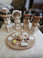 Vintage Hand-Painted Ceramic Thanksgiving Figurine Set Dona's Molds 