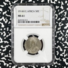 1914-H East Africa & Uganda 50 Cents NGC MS61 Lot#G3342 Silver Nice UNC picture
