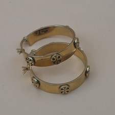 Tory Burch Gold Hoop w/ Icon Double T Logo Medallion Gold Plated Earrings picture