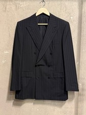 Vintage Brioni 100% wool pinstripe double breasted black suit blazer, size 48/M picture
