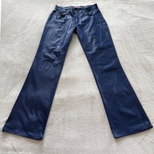 Bubblegum USA Coated Pants Womens 7/8 Navy Blue Metallic Y2K Low Rise Star Rivet picture