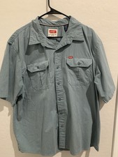 Wrangler Men's XL Blue Solid Short Sleeve Button-Up Shirt w/ Pockets, Point picture