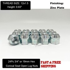 24Pc Open End Bulge Acorn Lug Nuts 12x1.5 Tapered Conical Cone Seat M12x1.5 picture