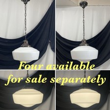 REWIRED Antique Vtg Art Deco Schoolhouse Milk Glass Pendant Light Large 15