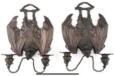 A pair of Art Nouveau style patinated bronze bat gothic design wall sconces picture