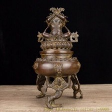 12'' temple bronze Mahakala Buddha head pray sacrifice incense burner censer picture