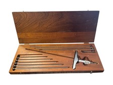 Vintage L.S. Starrett No. 445 Depth Micrometer Set w/ Wooden Case & Rods USA picture
