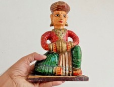 Antique Painted Wooden Musician Statue, Handmade Tribal Art picture