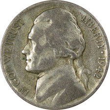 1942 P Jefferson Wartime Silver Nickel Circulated 5c Coin Collectible picture