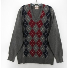 VGT Alan Paine Sweater Men 44 Gray Cashmere Argyle Diamond England Large 60s 70s picture