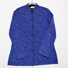 Chicos Travelers Size 0 (Small/4) Jacquard Button Up Blouse Jacket Blue Made USA picture