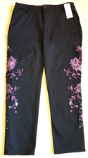 NWT Womens Jeans-CHICO'S-black denim 'So Slimming Lavender Embroiderd'-2R (12R) picture