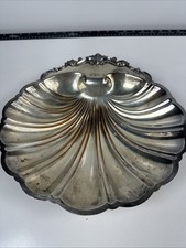 FB ROGERS SILVER CO 1824 SILVER ON COPPER FOOTED SHELL DISH - 12.5x12.5” picture