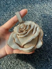 6.50Ct Round Cut Real Moissanite Rose Flower Men's Pendant 925 Sterling Silver picture