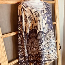 Chico's Woman's Metallic Floral Shirt Sz 1 19x28 Long Sleeve Artsy picture