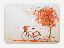 Ambesonne Bicycle Bath Mat, Autumn Tree Aged Old Bike November Day Fall Season P picture