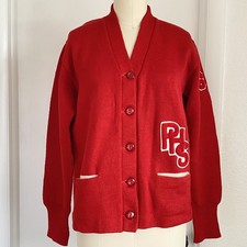 VTG 50s 60s Kandel Red Wool Knit Varsity Letterman Cardigan Sweater picture