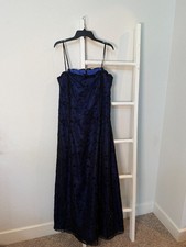 Vintage 1998 Betsy & Adam Royal Blue w/ Black Overlay Beaded Gown Prom Dress 16W picture