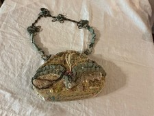 Mary Frances Vintage Embellished Handbag Sage Green Ruffle Lace Cottagecore picture