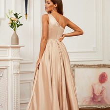 NWT HEBEOS A-Line/Princess Satin Ruffles One-Shoulder Dress picture