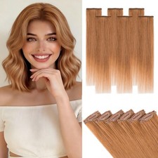 Hairro 6pcs Clip In Short Human Hair Extensions 10 Inch #30 Light Auburn picture