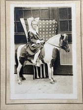 Antique Girl On Pony W/ American Flag Cabinet Card Photo Patriotic Child 1900s picture